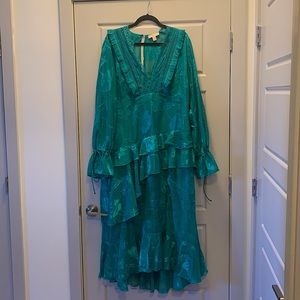 ASOS Dark Pink London green ruffle slit dress